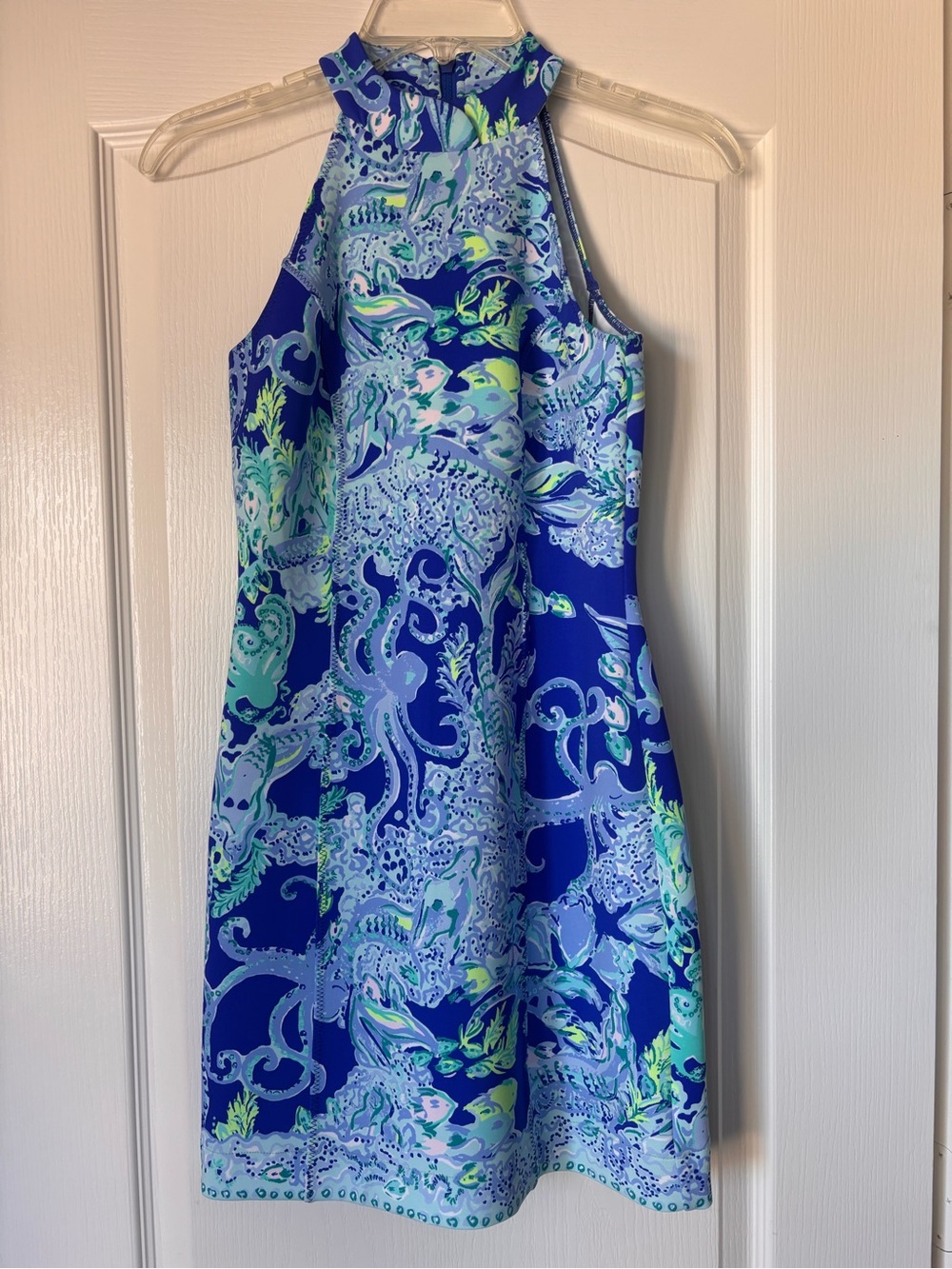 LILLY PULITZER Krista Shift Dress Blue Current Sea Sirens Scuba women’s size 00